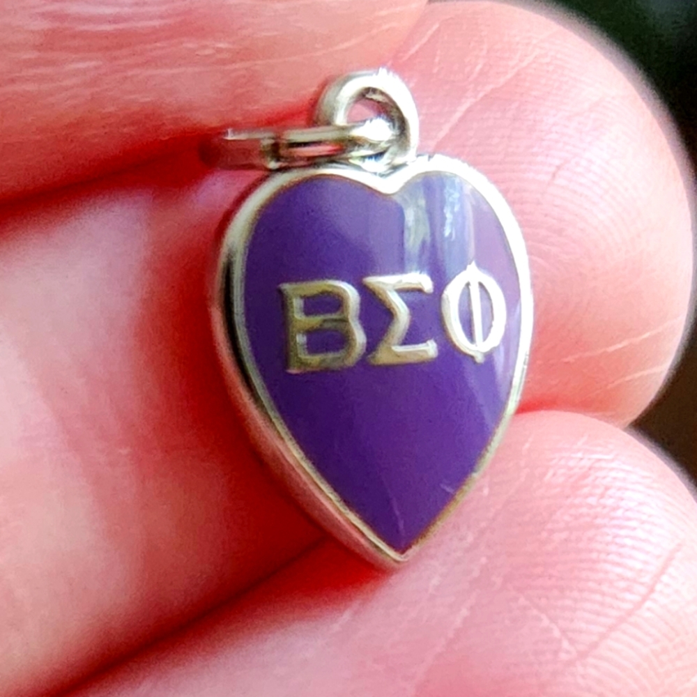 Beta Sigma Phi sorority heart charm vintage